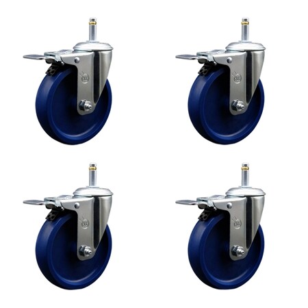 Service Caster 5'' Solid Polyurethane Swivel 7/16'' Stem Caster Set with Total Lock Brake, 4PK SCC-GRTTL20S514-SPUS-716138-4